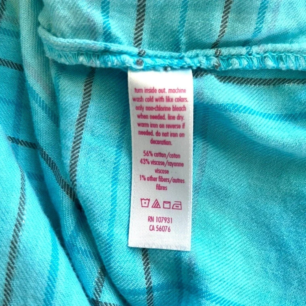 Justice Soft Plaid Girls Shirt Sz 14 Blue White Metallic Button Soft Comfy